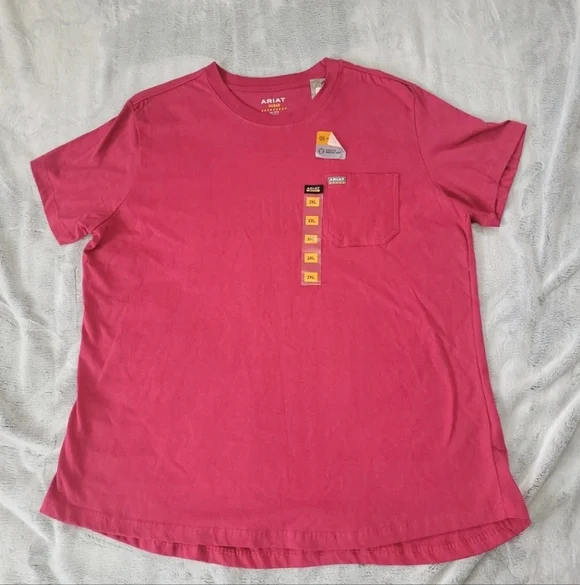 Ariat Rebar Womens 2XL Cotton Strong Crewneck Short Sleeve Pink Tshirt Top - Picture 3 of 11